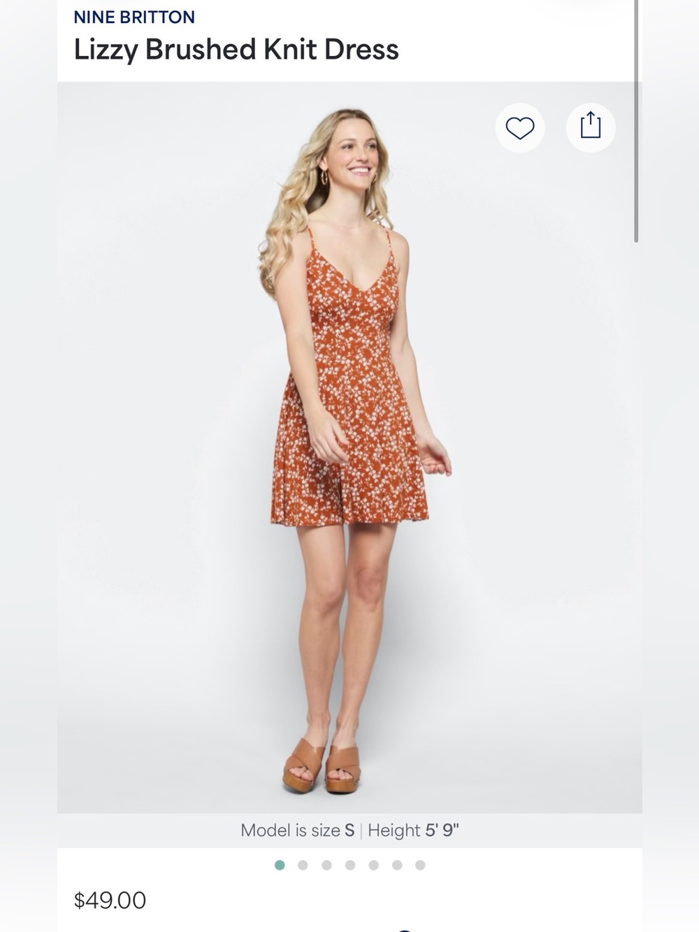 nine britton Rust Floral Spaghetti-Strap Mini Dress